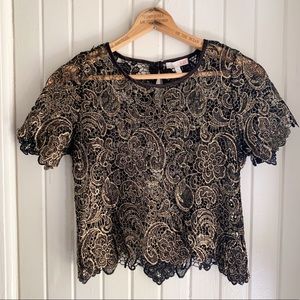 Gianni Bini Metallic Floral Lace Top